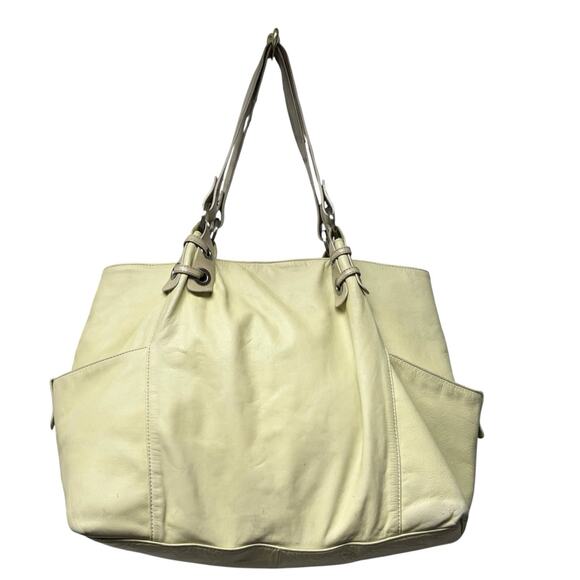 Kenneth Cole Leather Pale Yellow Shoulder Hobo Tote Bag with Flaws Snap Closure - Picture 1 of 11